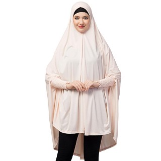 stretchable smoking at  sleeve prayer khimar Hijab - Baby Pink